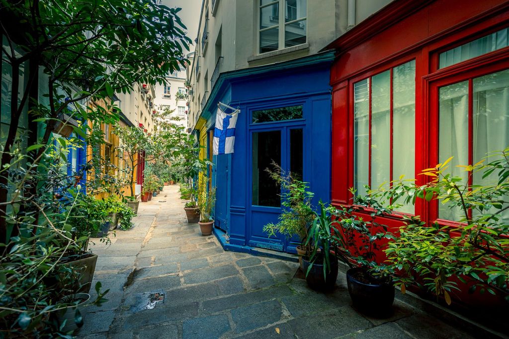 Paris, France - April 29, 2021: Passage de l'Ancre: Small pedestrian street in Paris
